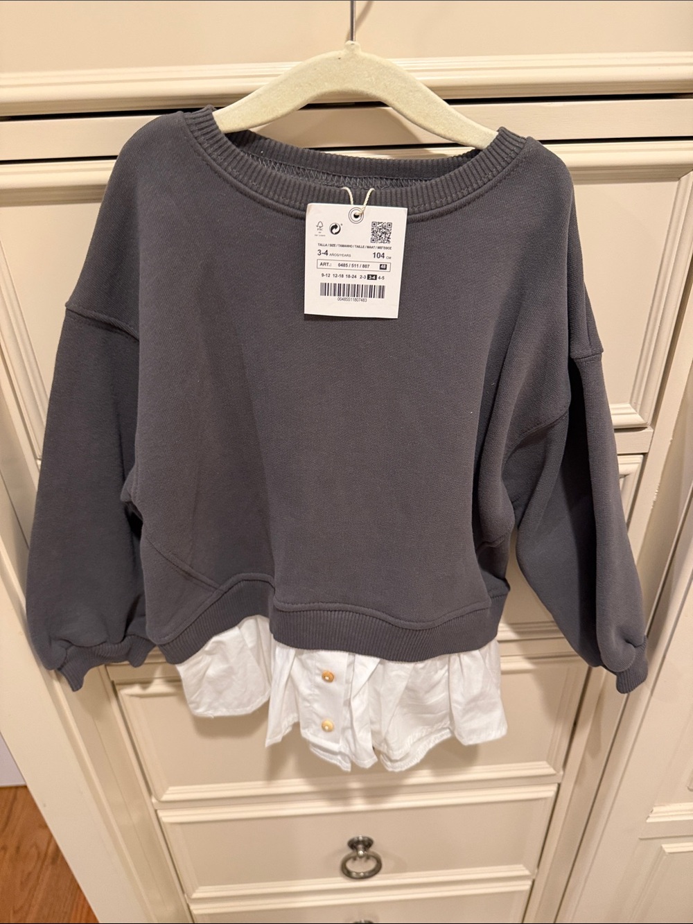 Girls Charcoal Gray Layered Hem Sweatshirt